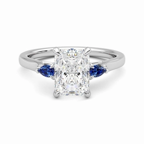 Fashion Muse Three Stone Radiant Cut Moissanite Engagement Ring with Hidden Anniversary Stone Accent