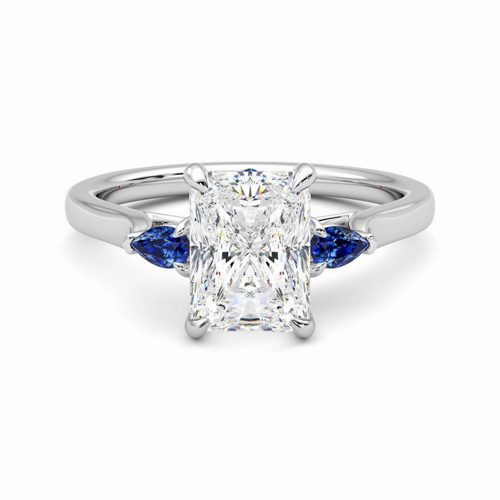 Fashion Muse Three Stone Radiant Cut Moissanite Engagement Ring with Hidden Anniversary Stone Accent