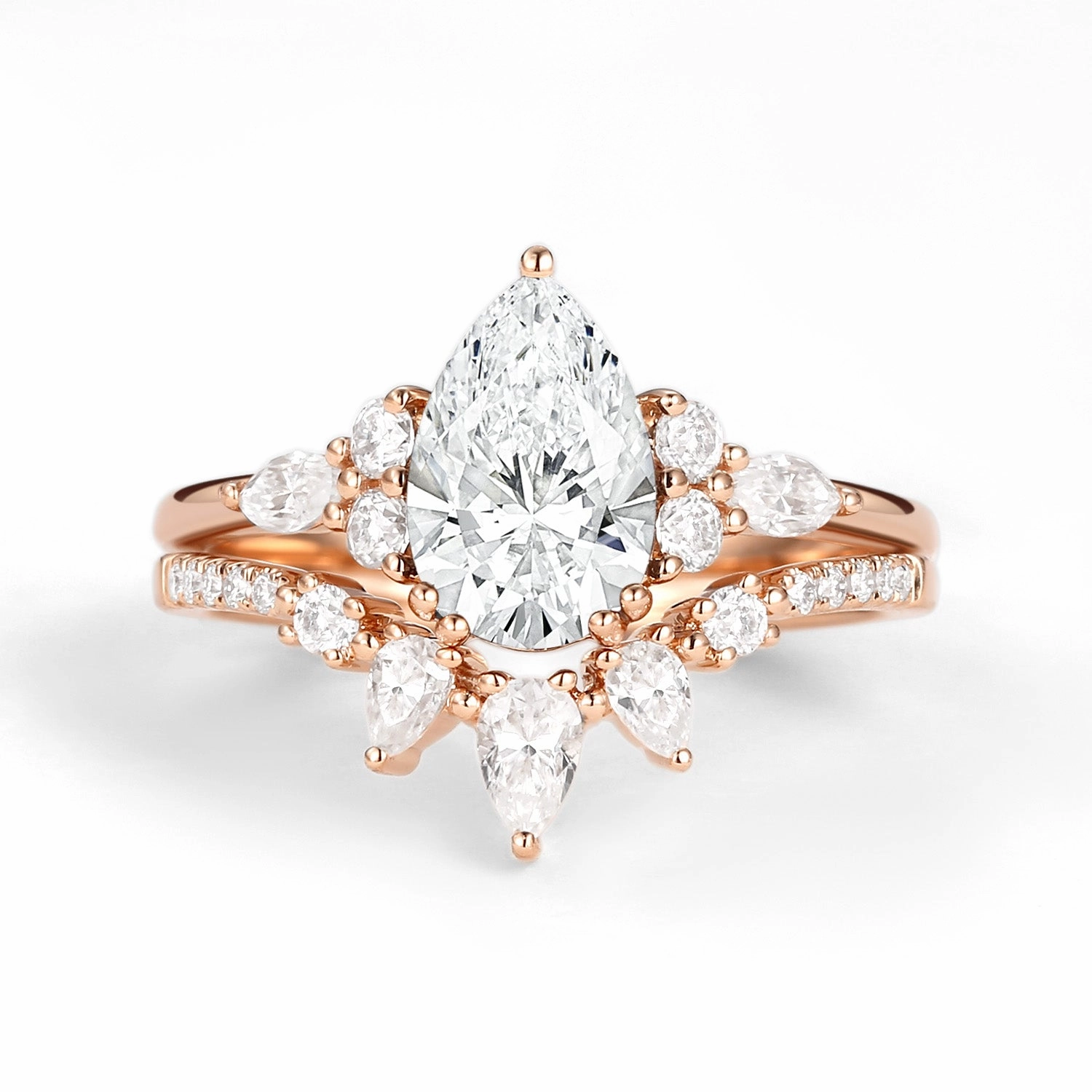 1.5ct Pear Shaped Moissanite Gold Ring Set 2pcs - Sage Golden Touch