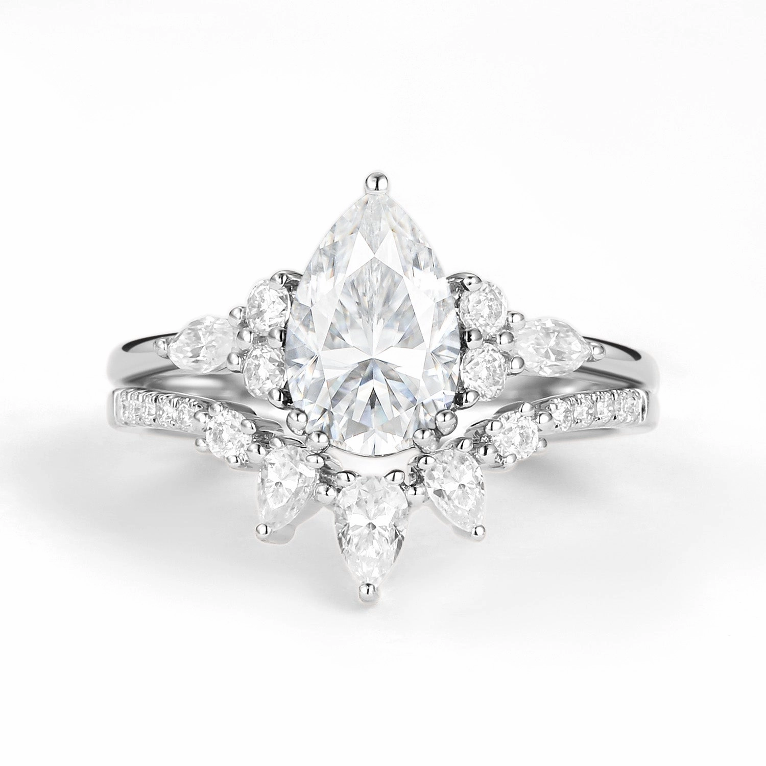 Fashion Edge Custom Jewelry Design 1.5ct Pear Shaped Moissanite Gold Ring Set 2pcs - Sage