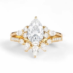 1.5ct Pear Shaped Moissanite Gold Ring Set 2pcs - Sage Creative Design
