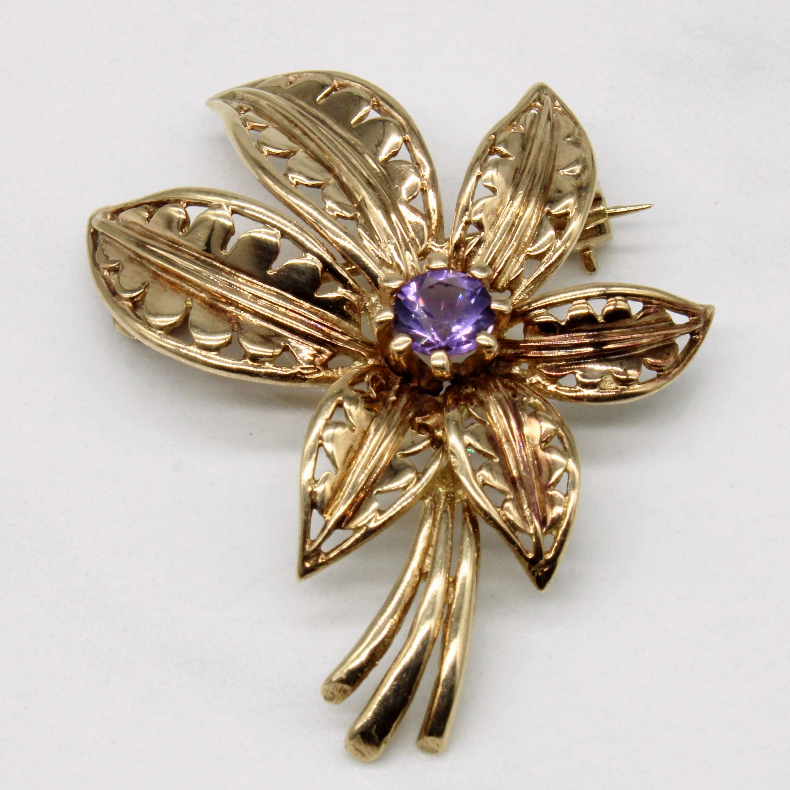 Vintage 1961 London Amethyst Flower Brooch | 0.36ct | Refined Gift Precious Craft