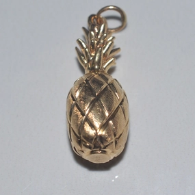 Retro Era Gold Pineapple Charm Pendant | Precious Gemstones Dramatic Look