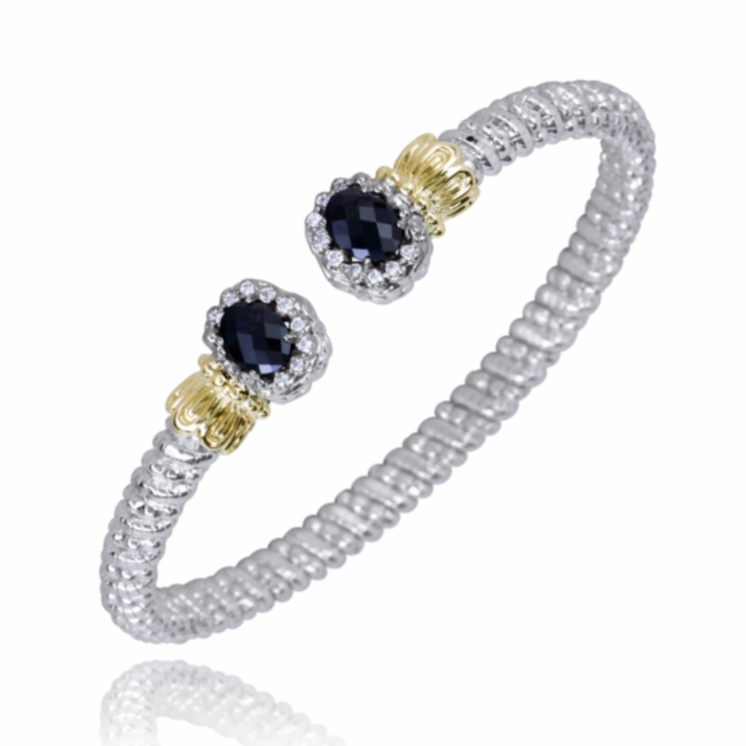 Urban Style Distinctive Touch Pieces 14K Yellow Gold and Sterling Silver Diamond Bangle Bracelet