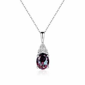 Urban Accent 2 CT. Oval Cut Alexandrite Drop Pendant With Trio Moissanite Diamonds