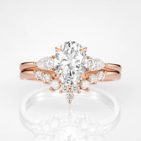 Oval Cut Moissanite & Pearl Vintage Ring Set 2pcs - Nancy Vintage Pop Subtle Vibe