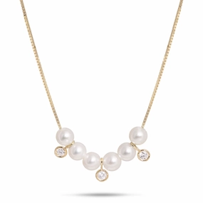 16-18" Adjustable Akoya White Pearl Necklace in Gold with Diamonds - 4.5-5mm Artful Accent Favorite Accent