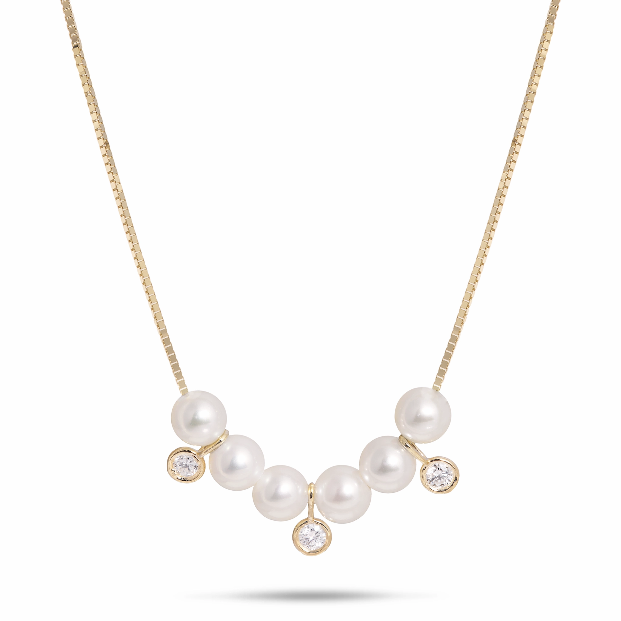 16-18" Adjustable Akoya White Pearl Necklace in Gold with Diamonds - 4.5-5mm Luxury Edge Romantic Event