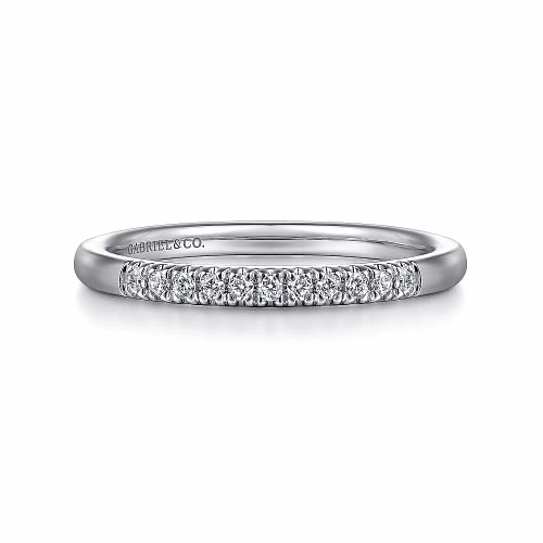 Comfort Fit Daywear Style Portofino - 14K White Gold 11 Stone French Pave Diamond Wedding Band - 0.1ct