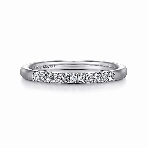 Portofino - 14K White Gold 11 Stone French Pave Diamond Wedding Band - 0.1ct Travel Friendly Light Spark