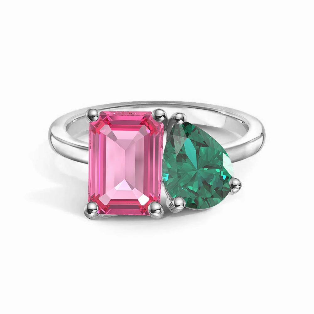 Edgy Light Toi et Moi Personalized Pink Tourmaline Birthstone Anniversary Ring