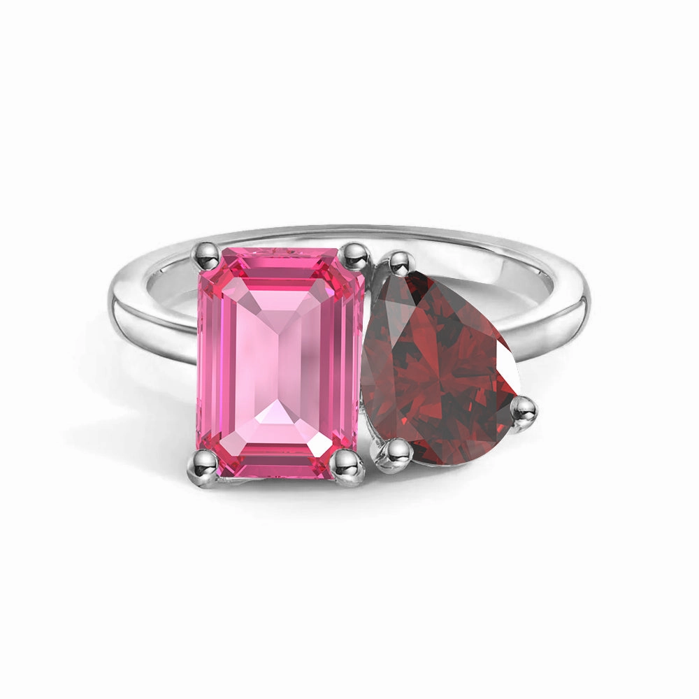 Modern Craft Toi et Moi Personalized Pink Tourmaline Birthstone Anniversary Ring