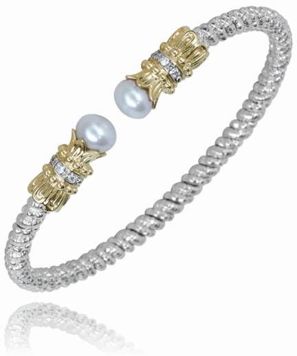 Classic Charm 14K Yellow Gold and Sterling Silver Diamond Bangle Bracelet