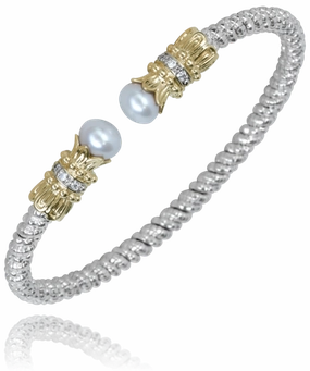 Classic Charm 14K Yellow Gold and Sterling Silver Diamond Bangle Bracelet