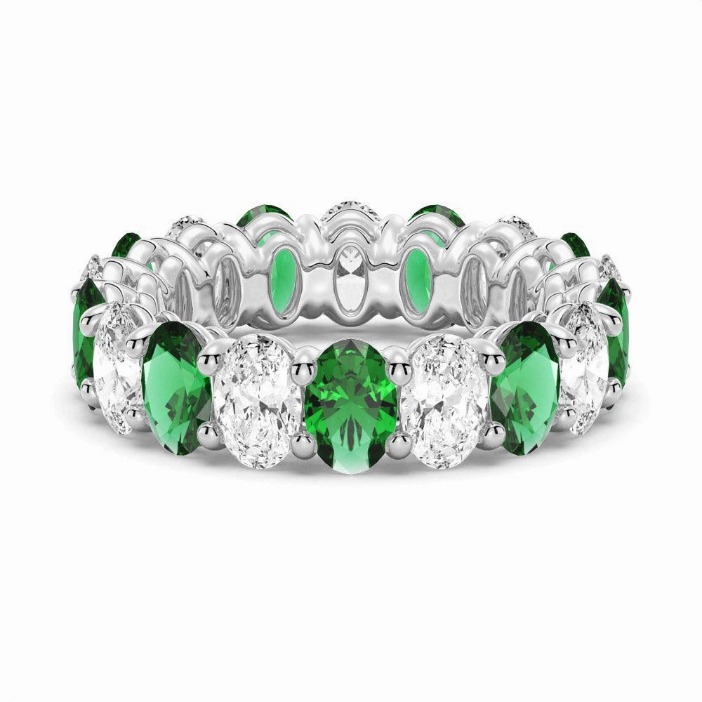 6.6 CT. Lab Grown White Sapphire with  Green Emerald Gemstone Band Refined Choice