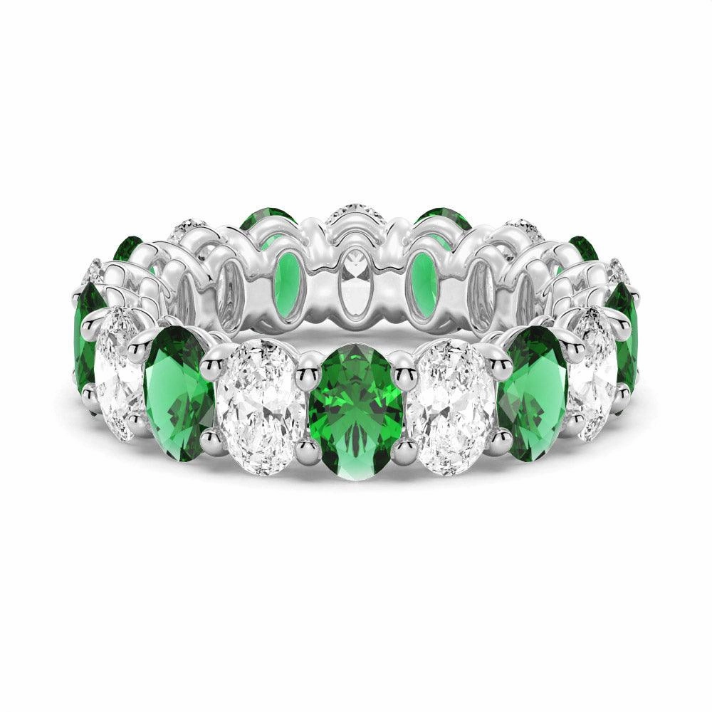 6.6 CT. Lab Grown White Sapphire with  Green Emerald Gemstone Band Radiant Texture Sparkling Craftwork