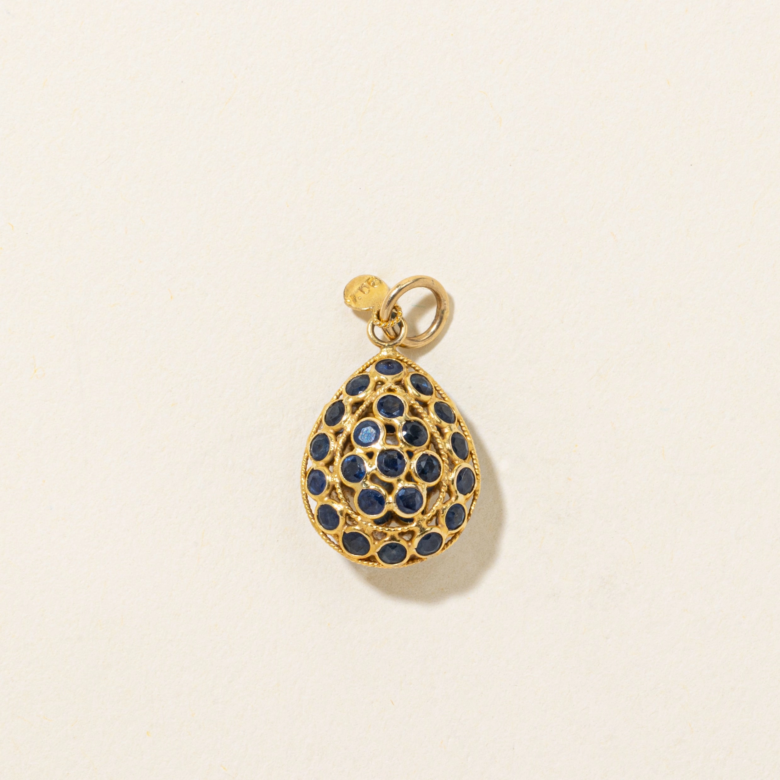 18k Bezel Set Sapphire Openwork Egg Charm | 1.10ctw classic accessory