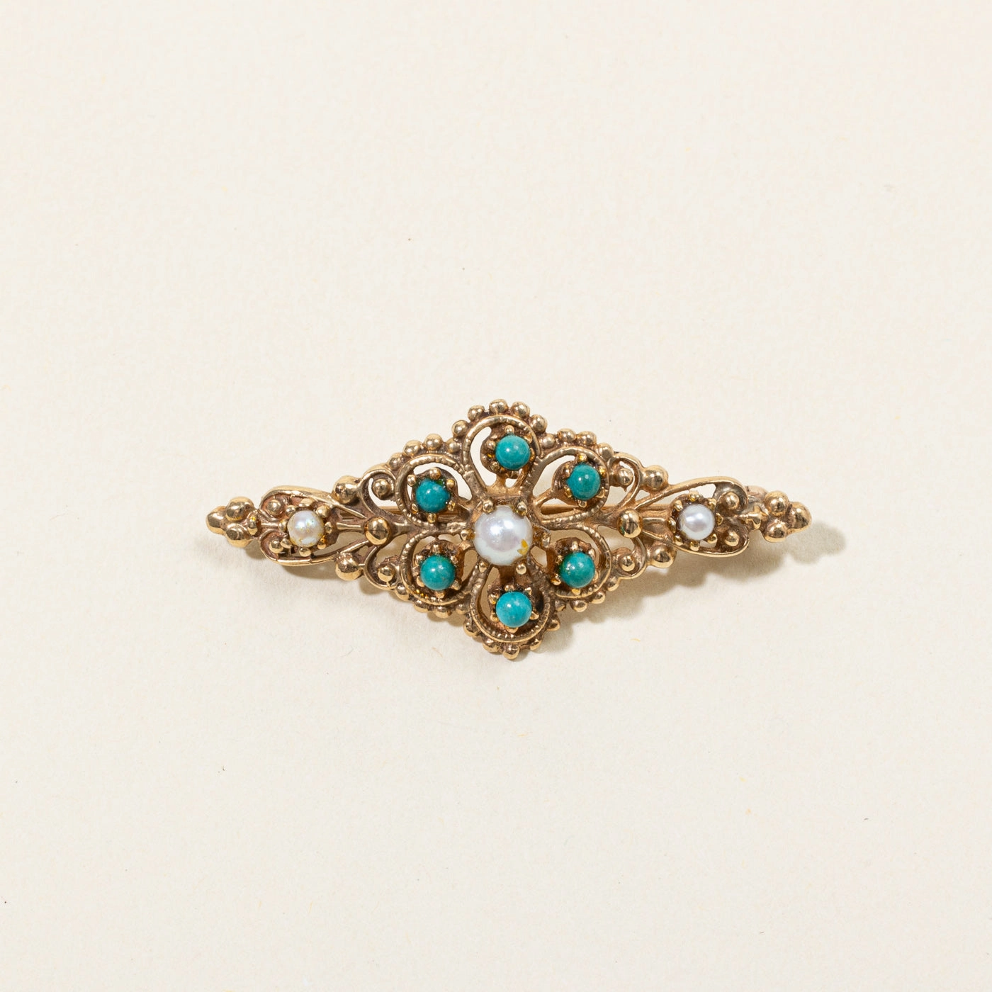 Simulant Turquoise & Natural Pearl Brooch | 0.50ctw | Refined Line Clean Vibe