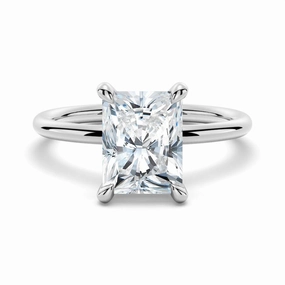Edgy Detail Impeccable Accent Four Prong Radiant Solitaire Moissanite Engagement Ring With Hidden Halo