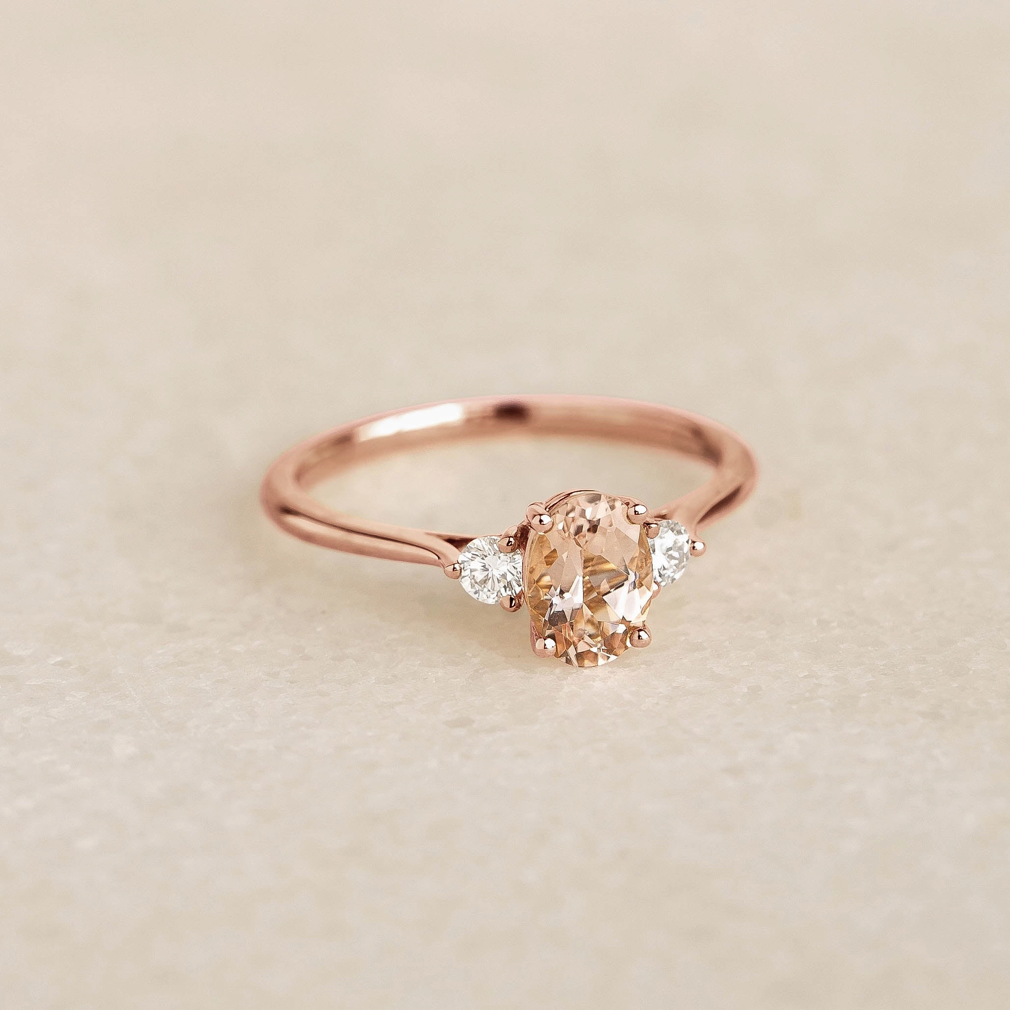 Morganite and Diamond Ring Rose Gold - Kindra Unique Shine Glamorous Accessory