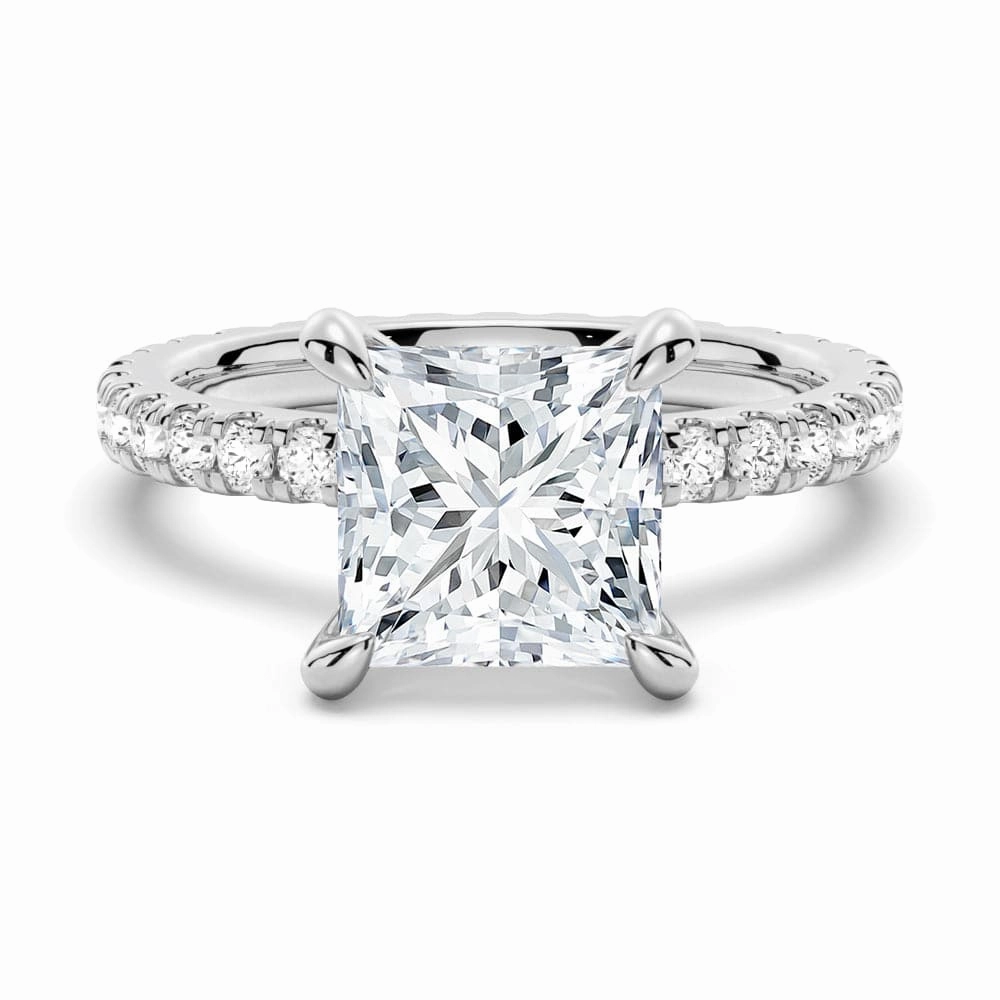 Street Chic Princess Cut Moissanite Engagement Ring With Eternity Pave Band