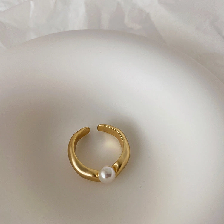 Just a Pearl S925 Silver / Gold Band Ring | Upward Facing Freshwater Pearl Curved Ring Fashion Accessory Boho Charm