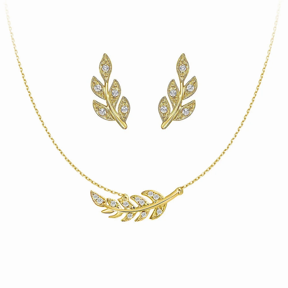 Dainty Charm Couture Botanical Foliage Lab Grown Diamond Necklace and Earring Set