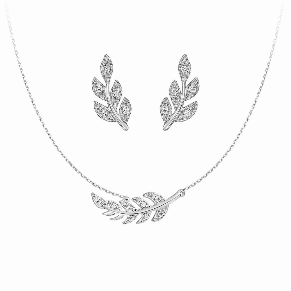 Couture Botanical Foliage Lab Grown Diamond Necklace and Earring Set Gifting Vibes Contemporary Look