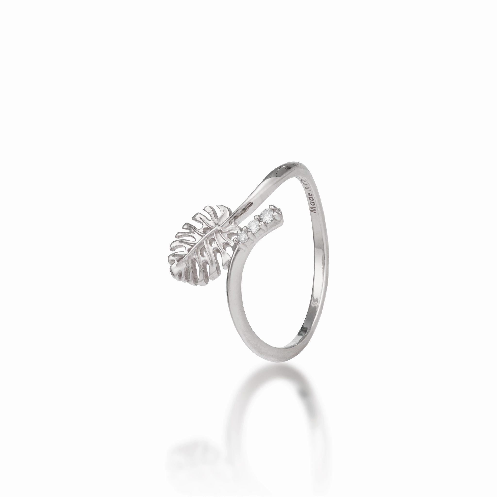 Monstera Ring in White Gold with Diamonds - 9mm Quiet Luxury high contrast