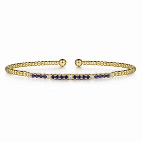 14K Yellow Gold Bujukan Diamond and Blue Sapphire Split Bangle Trendy Outfit