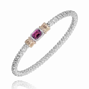 14K Yellow Gold and Sterling Silver Diamond Rhodalite Garnet Bangle Bracelet Subtle Look
