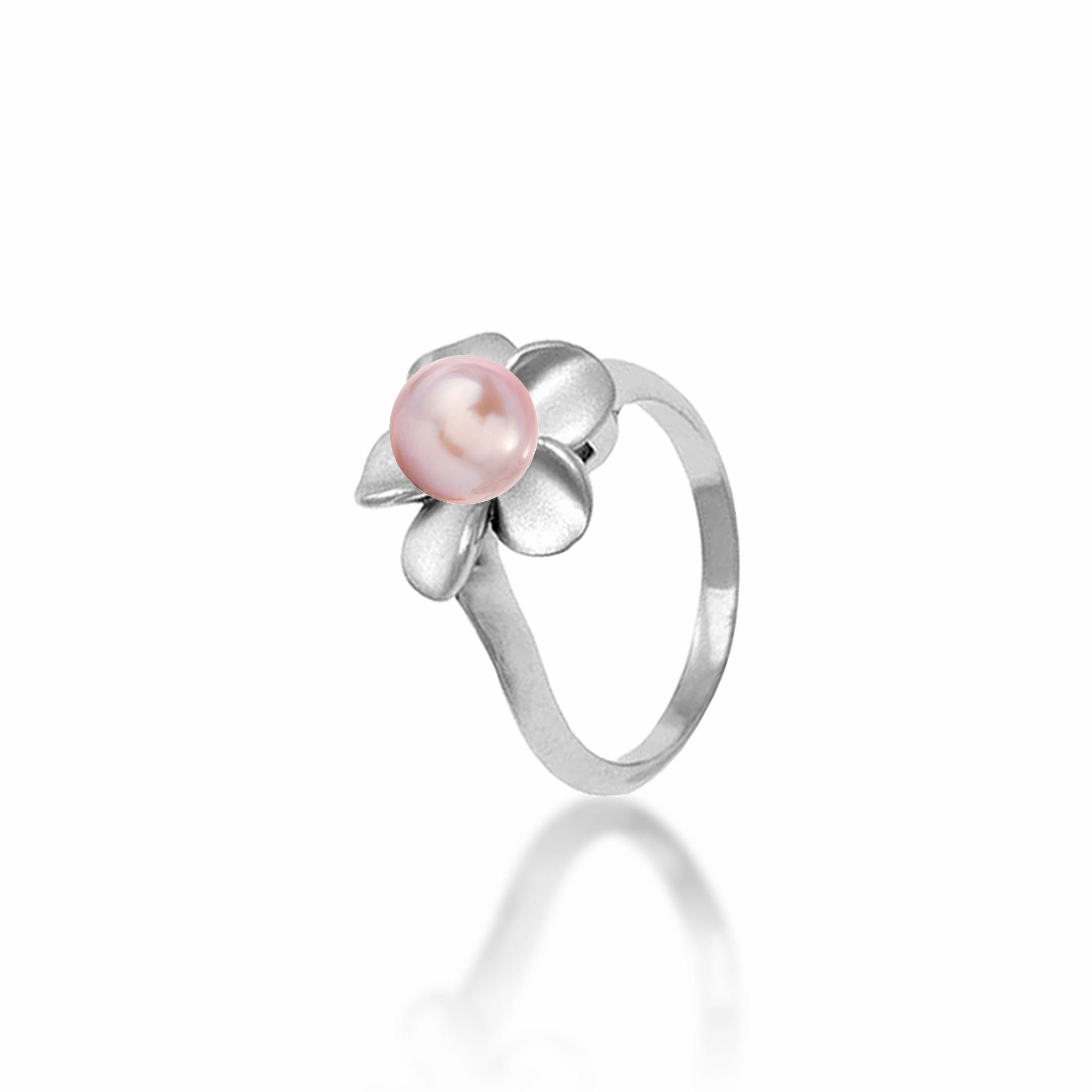 Pick A Pearl Plumeria Ring in Sterling Silver - 13mm Bright Reflection