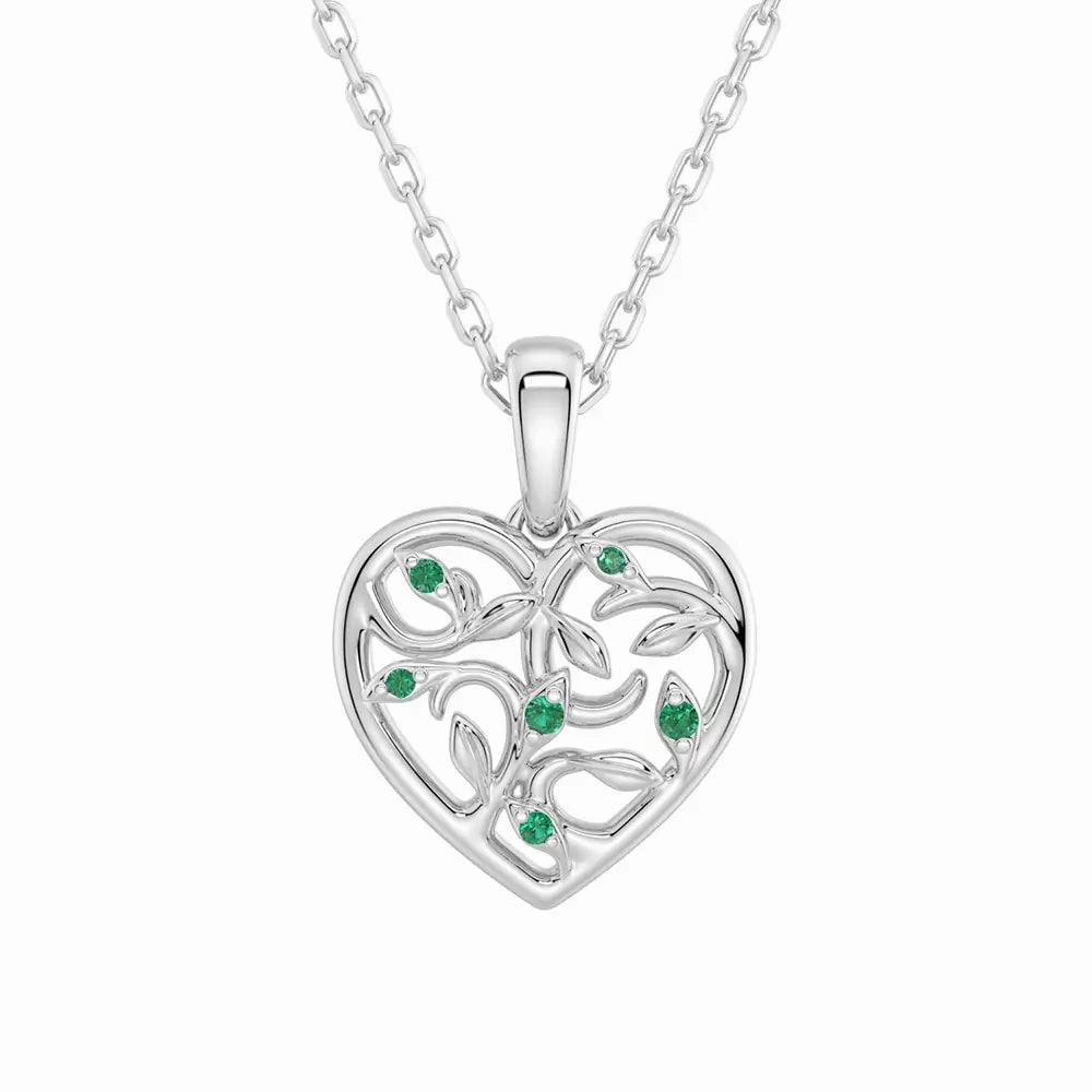 Asymmetrical Vine Motif Lab Grown Emerald Heart Necklace Pure Accent Timeless Craft Design