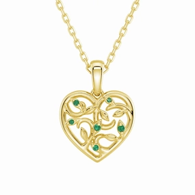 Chic Fusion Asymmetrical Vine Motif Lab Grown Emerald Heart Necklace