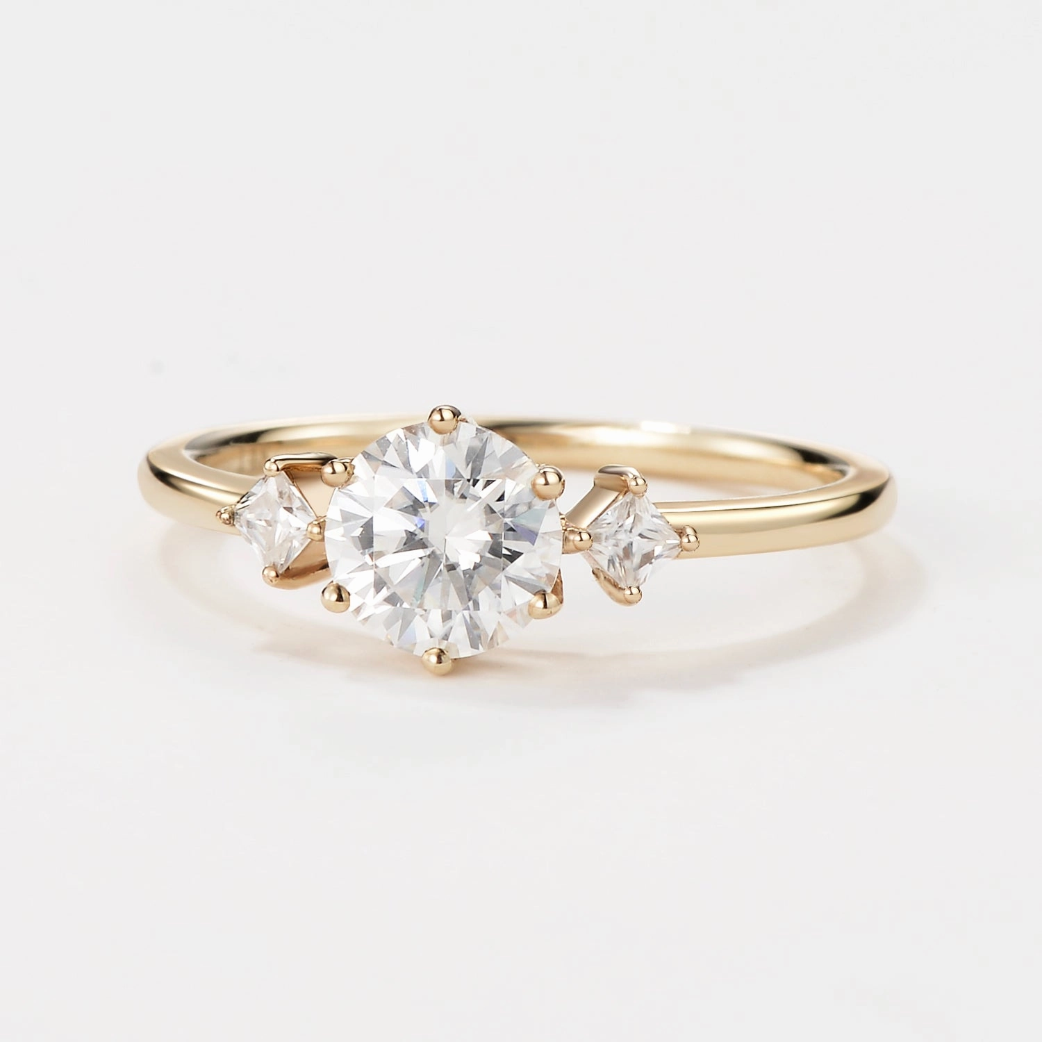 Round Cut Moissanite Classic Three-stone Engagement Ring Glam Edge