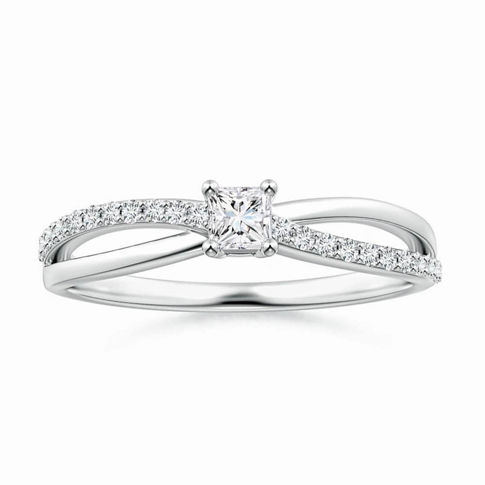 Princess Cut Lab Grown Diamond Split Shank Promise Ring Elegant Shape