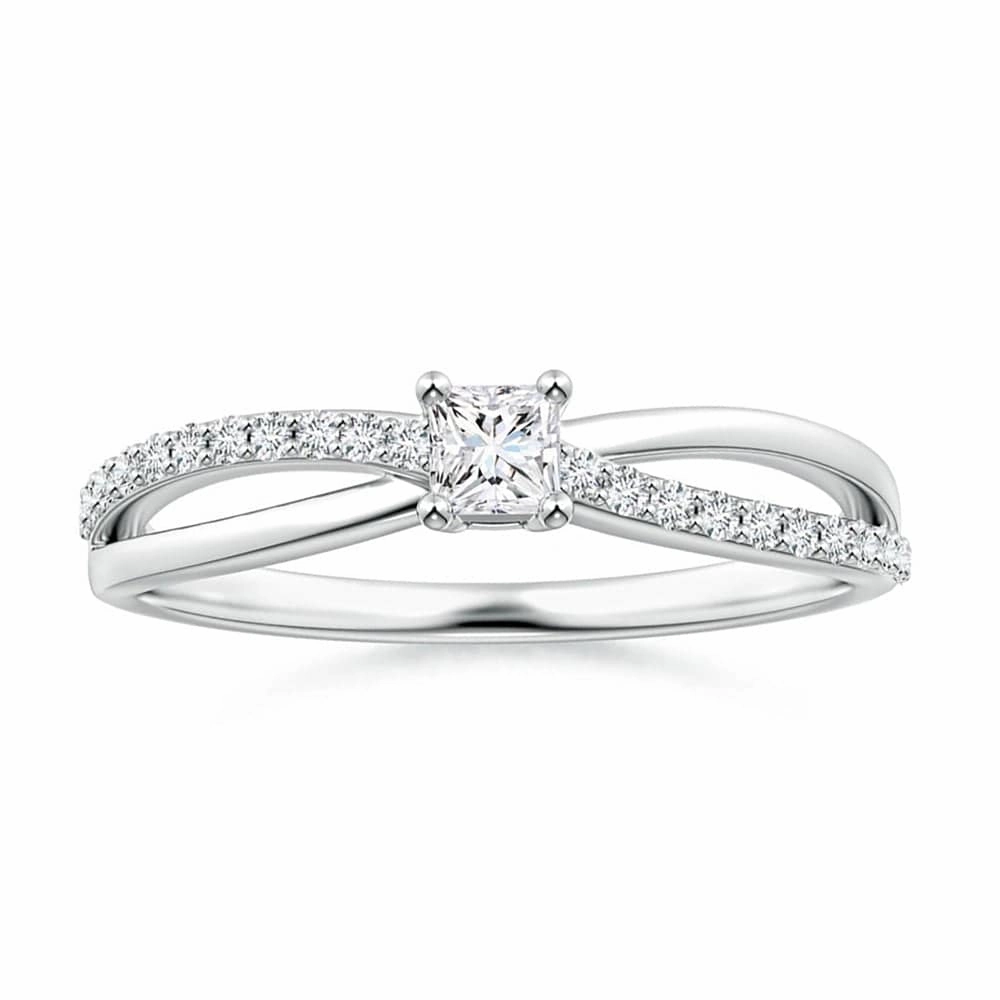Princess Cut Lab Grown Diamond Split Shank Promise Ring Luxury Finish Shine Polished Sparkle