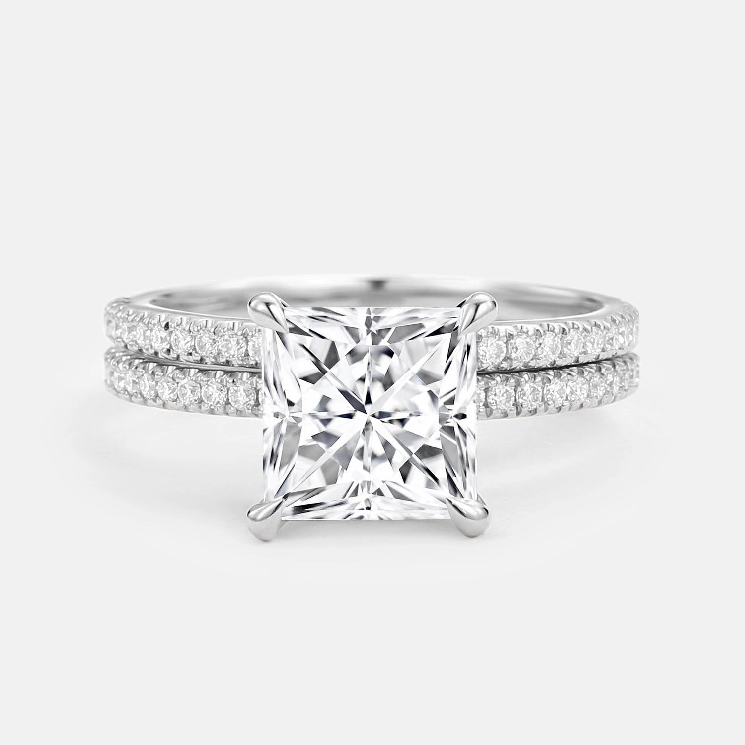 Signature Detail Princess Cut Moissanite Engagement Ring Set 2pcs - Belle