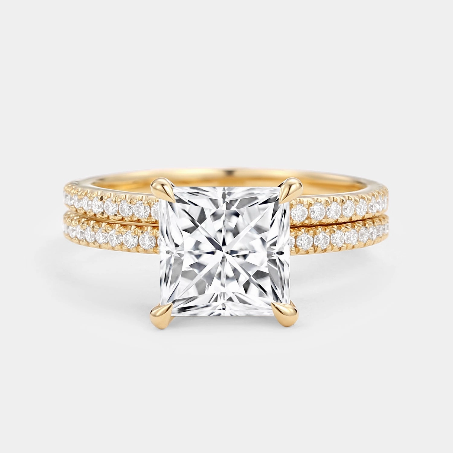 Elegant Craft Princess Cut Moissanite Engagement Ring Set 2pcs - Belle