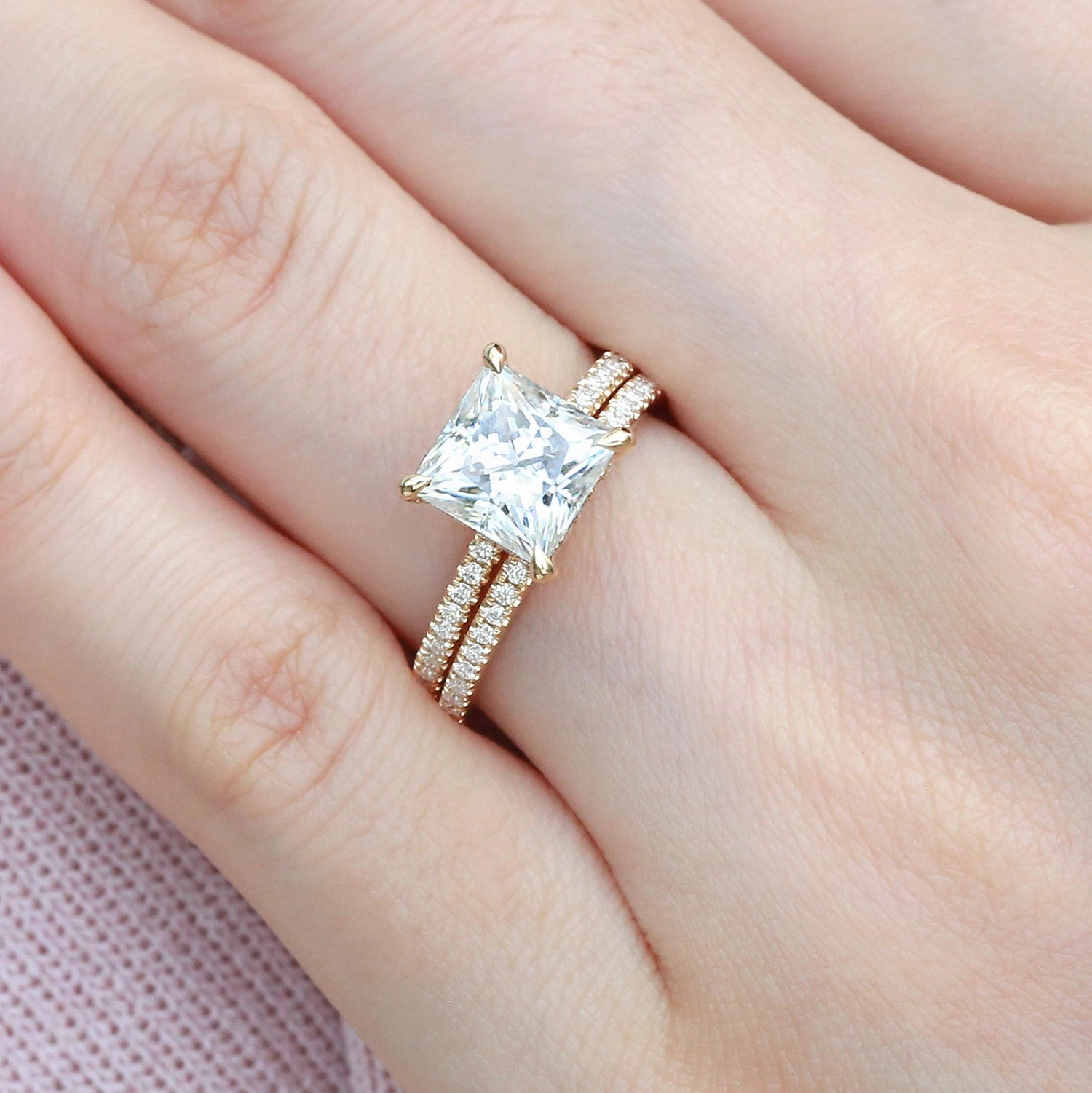 Princess Cut Moissanite Engagement Ring Set 2pcs - Belle Timeless Jewelry Elegant Style