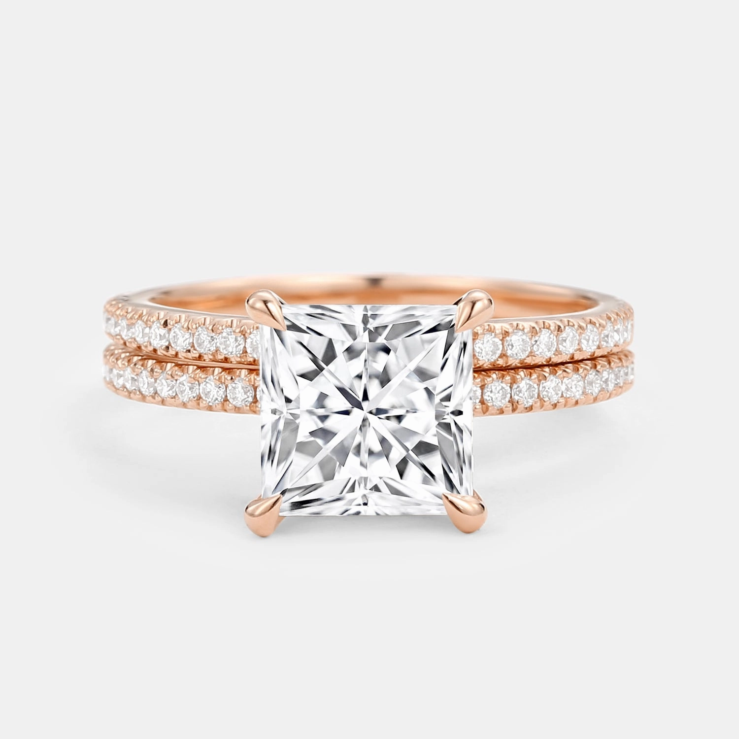 Princess Cut Moissanite Engagement Ring Set 2pcs - Belle Evening Accent Perfect Sparkle