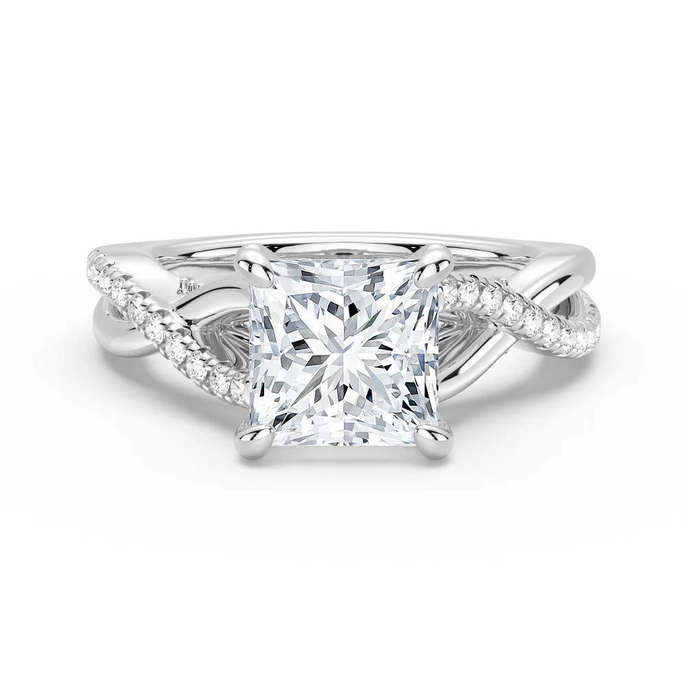 Effortless Shine Chic Sparkle Princess Cut Moissanite Twisted Band Engagement Ring with Hidden Accents