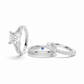 Princess Cut Split Shank Moissanite Couple's Ring Set with Men's Wedding Band Sophisticated Gem Bridal Touch