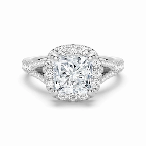 Princess Cut Split Shank Moissanite Halo Engagement Ring unique touch