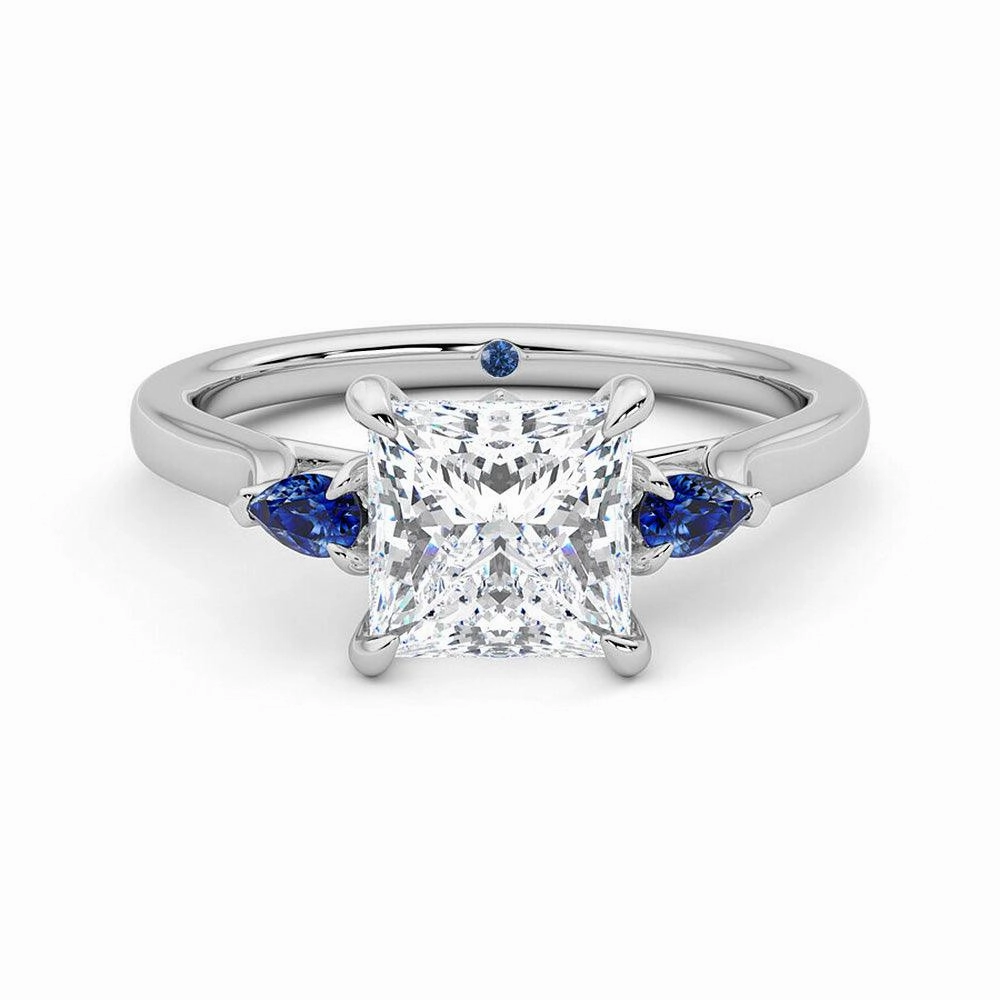 Soft Style Bold Highlight Princess Cut Three Stone Moissanite Engagement Ring with Hidden Anniversary Stone Accent