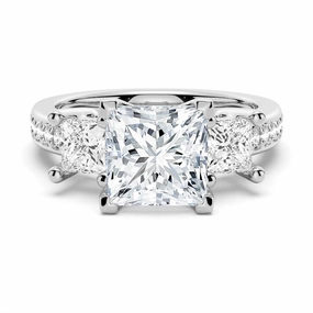 Sleek Feature Princess Shaped Three Stone Moissanite Engagement Ring