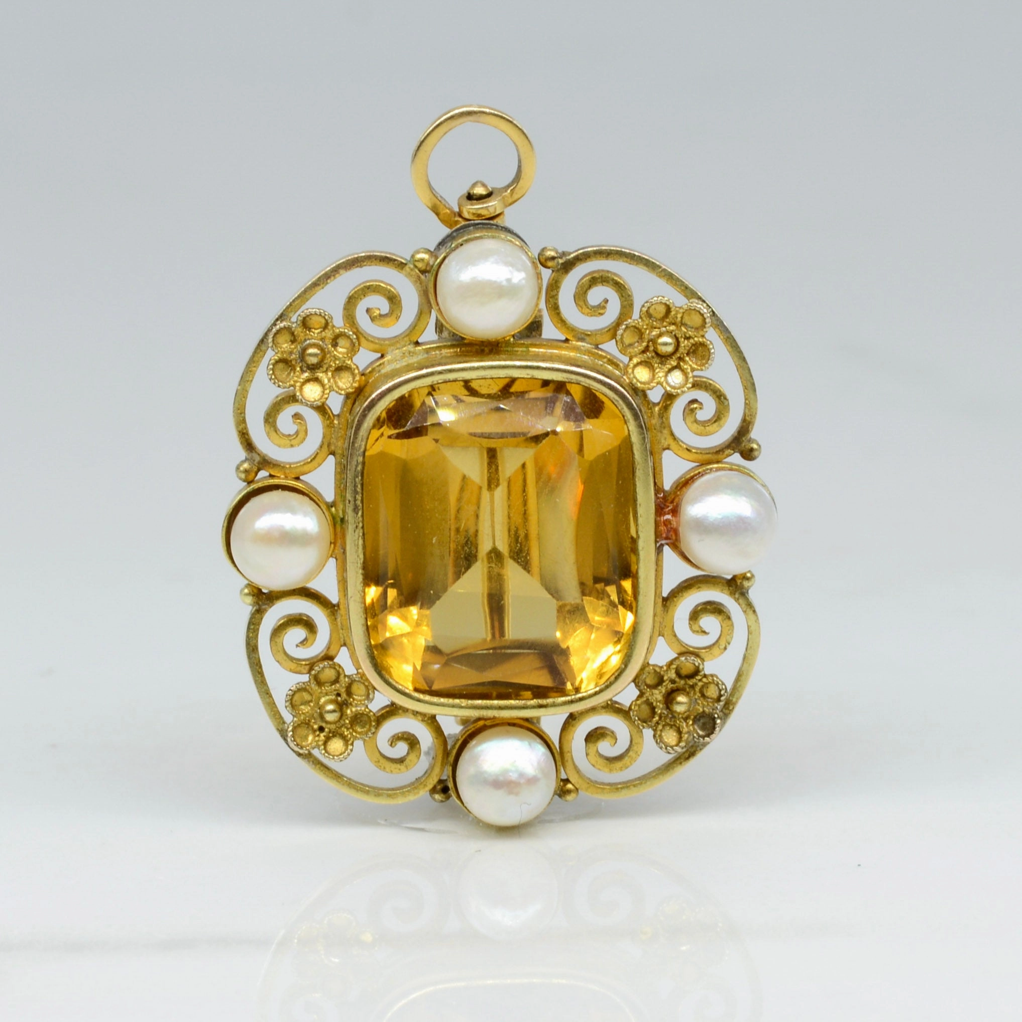 Distinctive Layer Subtle Touch Convertible Citrine & Pearl Brooch/Pendant | 10.90ct |