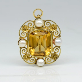 Distinctive Layer Subtle Touch Convertible Citrine & Pearl Brooch/Pendant | 10.90ct |
