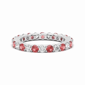 Prong Set Ruby and White Sapphire Eternity Wedding Band Petite Style Dainty Charm