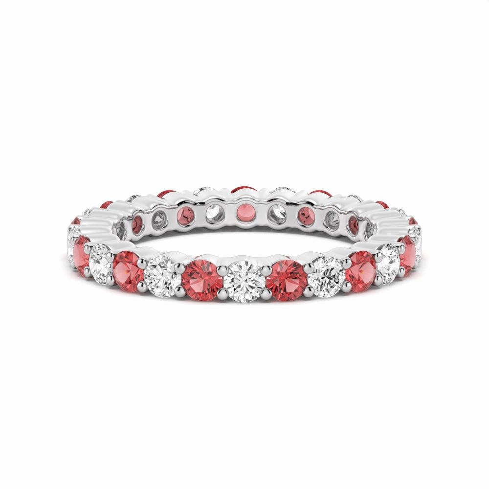 Prong Set Ruby and White Sapphire Eternity Wedding Band Graceful Layer